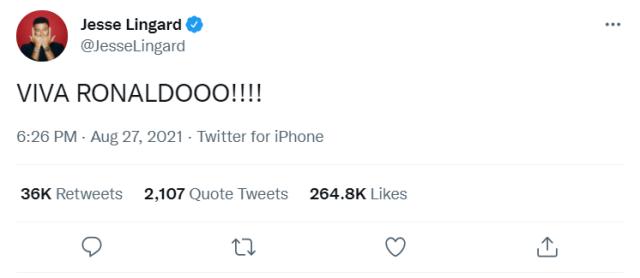 林加德狂喜：C罗万岁！纳尼动真情：我会一直支持你